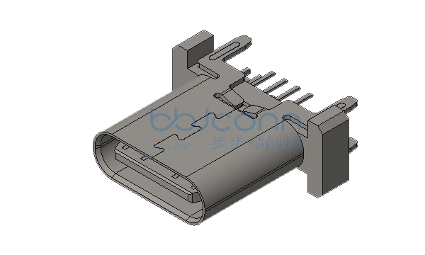 TYPE-C 16P 母座 直立式 四脚插 端子DIP H=13.70 LCP黑胶