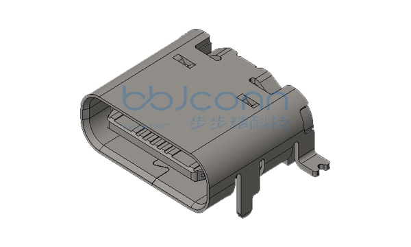 TYPE-C 16P 母座 L=7.30 CH=1.65 板上型 带柱 外壳脚前插后贴 端子SMT