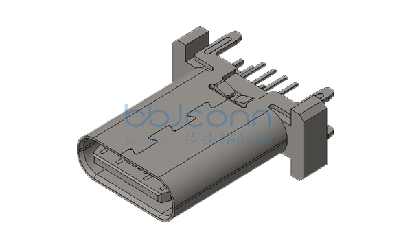 TYPE-C 16P 母座 直立式 四脚插 端子DIP H=12.40 LCP黑胶