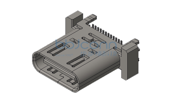 TYPE-C 24P 母座 直立式 四脚插 带柱 端子SMT镀金G-F 加宽款 仿JAE H=10.0 LCP黑色 编带