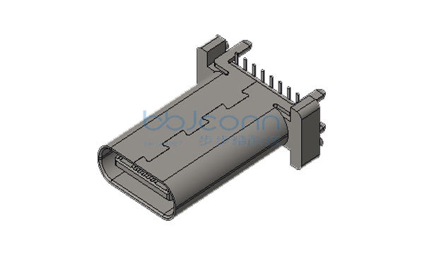 TYPE-C 16P 母座 直立式 端子SMT 四脚插 带柱 H=15.0 镀金1u 加盖编带