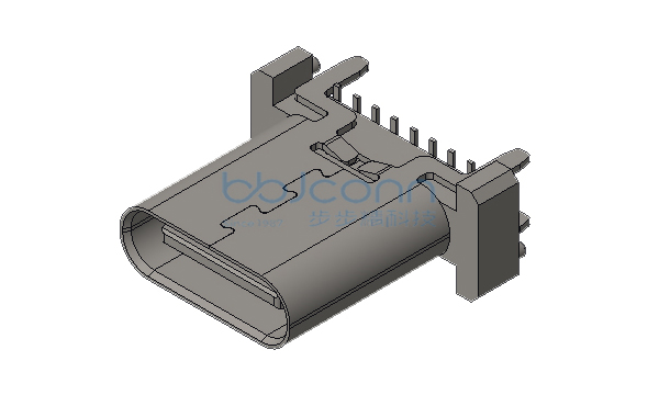 TYPE-C 16P 母座 直立式 四脚插 端子SMT 带中夹片 带柱 H=10.5 编带