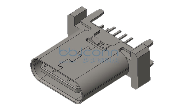 TYPE-C 16P 母座 直立式 四脚插 端子DIP H=10.0 带中夹片 LCP黑胶 不锈钢外壳 编带