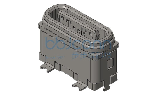 TYPE-C 6P 防水母座 直立式 H=6.85 舌片外露0.45 两脚插 两脚贴 端子SMT 带钢片 全塑U型 IPX7 编带