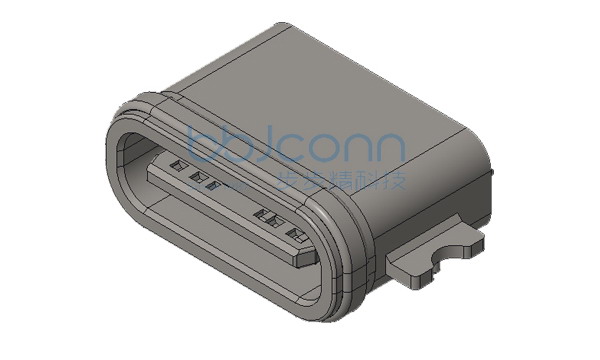 TYPE-C 6P 防水母座 沉板0.78 俩脚全贴 L=6.70 CH=0.8 U型锌合金外壳 IPX7 带中夹片