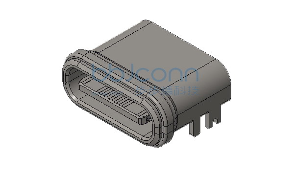 TYPE-C 16P 防水母座 板上四脚插 带柱 端子SMT L=7.45 CH=1.68 U型粉末锌合金外壳 IPX7