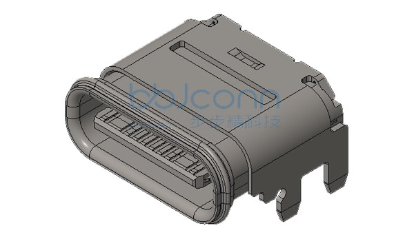 TYPE-C 16P 防水母座 板上四脚插 双壳 端子SMT 带中夹片 L=8.0 5A大电流 IPX8 编带