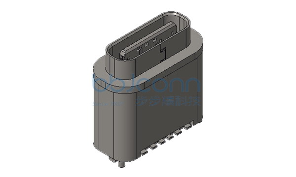 TYPE-C 6P 防水母座 直立式 端子SMT 两脚插 H=10.0 带中夹片 带柱 不锈钢外壳 LCP黑胶 IPX7 带方形防水圈 编带