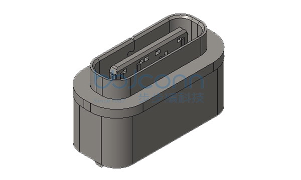 TYPE-C 6P 防水 母座 直立式 两脚直插 端子DIP H=6.10 带中夹片 不锈钢外壳 带1.20mm方形防水圈 IPX7 编带