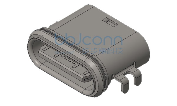 TYPE-C 16P 防水母座 两脚插 端子SMT 沉板1.40 L=7.45 CH=0.35 舌片外漏0.08 带中夹片 带防水圈 IPX7 过IEC 编带