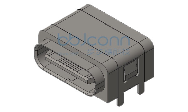 TYPE-C 16P 防水母座 90度 板上四脚插 带柱 端子SMT IPX8 7x1黑色O型防水圈  L=7.85 编带