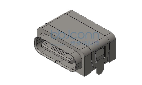TYPE-C 16P 防水母座 两脚插 端子SMT 带柱 带中夹片 L=7.85 不锈钢外壳 PA9T黑胶 IPX8 编带
