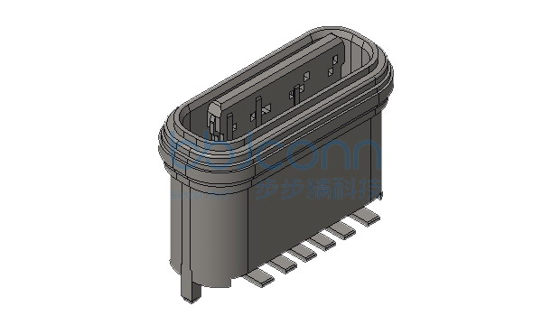 TYPE-C 6P 防水母座 180度 H=6.35 舌片外漏0.75 立式贴片 SMT 缩口式 IPX7 粉末冶金