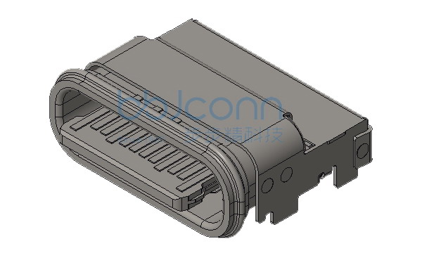 TYPE-C 24P 防水母座 双壳 板上四脚插 端子双排SMT L=7.50 CH=1.50 舌片外漏1.15 IP68 编带