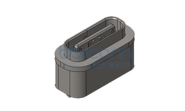 TYPE-C  防水母座 6P 直立式 外壳两脚DIP 端子DIP H=6.10 带中夹片 不锈钢外壳 LCP黑色 IPX7 带防水圈 编带