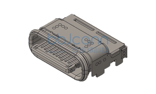 TYPE-C 24P 防水母座 板上四脚插 L=7.5 CH=1.50 舌片外露1.15 端子双排SMT 带屏蔽盖 IP67