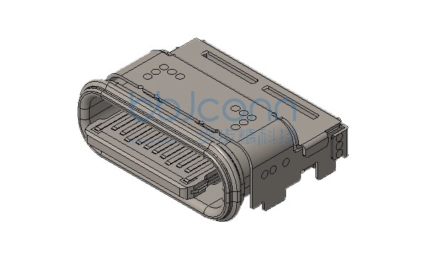 TYPE-C 24P 防水母座 板上四脚插 L=8.64 CH=1.50 舌片外漏1.15  端子双排SMT IP67