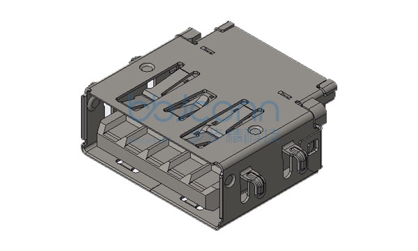USB 3.0 AF 90度 反向胶芯 沉板3.51 四脚插 端子DIP H=5.20 L=12.25 不锈钢外壳 PA9T黑色 编带