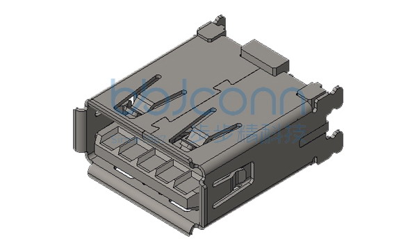 USB3.0 AF180度 L=14.50 四脚插鱼叉脚 卷边 LCP蓝胶 不锈钢壳 DIP 吸塑盒